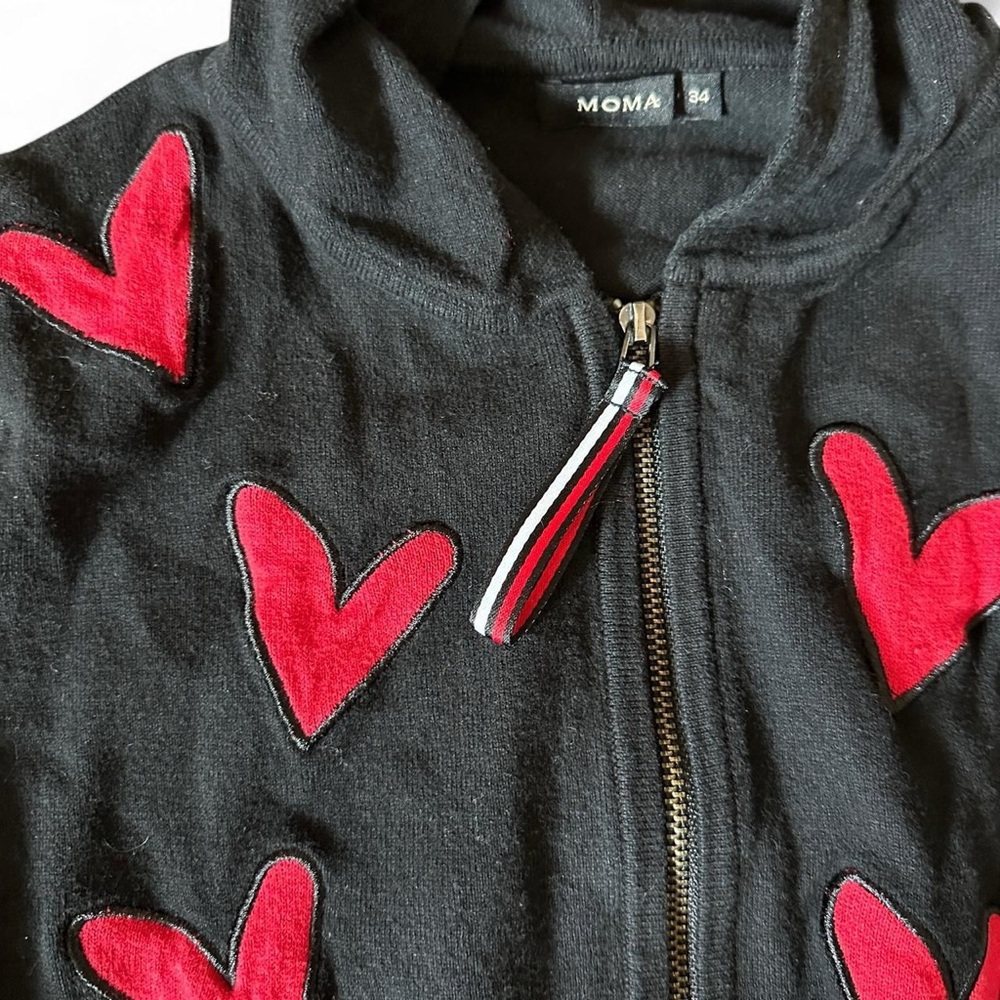 Moma Black Hoodie Cardigan with Red Heart Print NWT - Picture 4 of 4